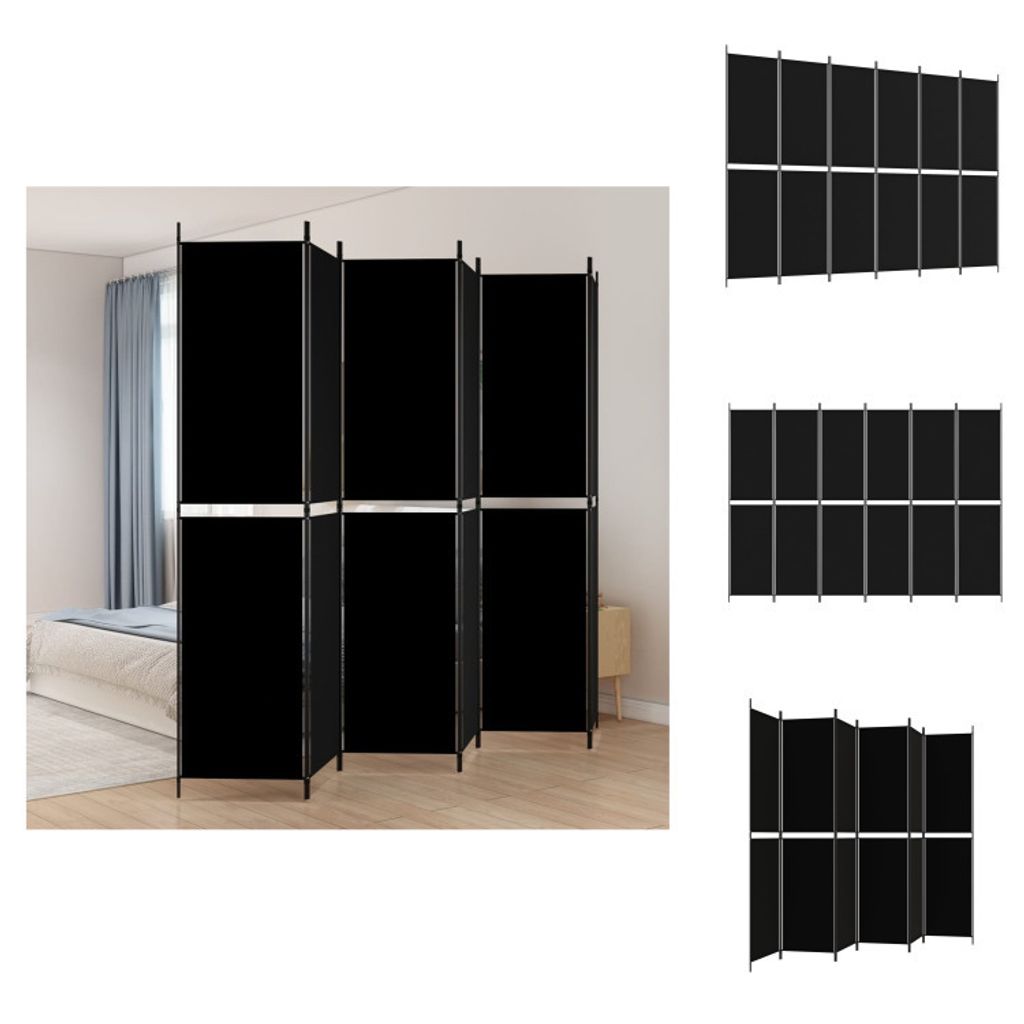 vidaXL 6-tlg. Paravent Schwarz 300x220 cm Stoff - Raumteiler