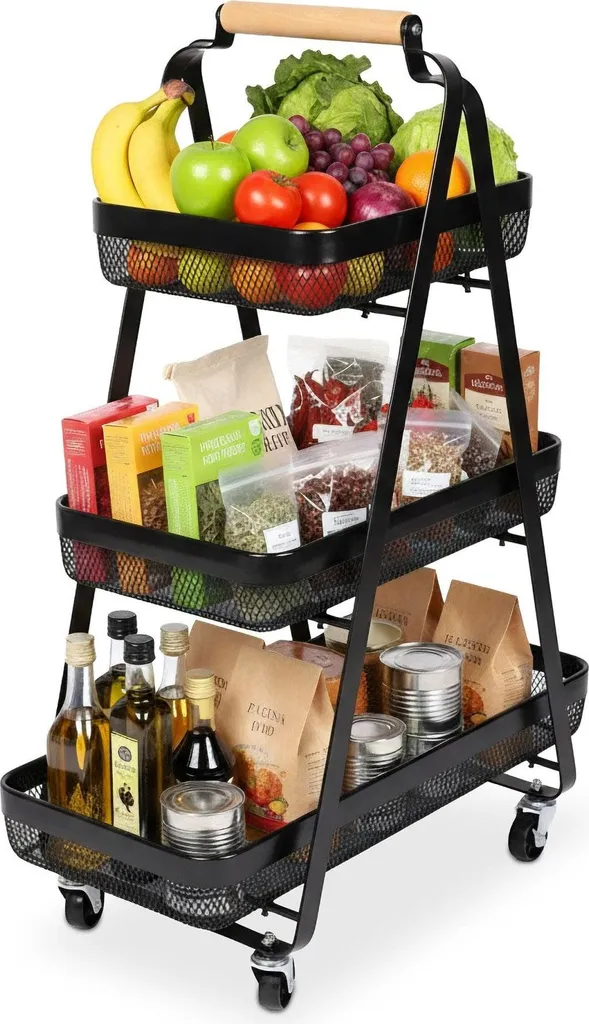 Chariot de rangement roulant compact 3 niveaux pour petits espaces