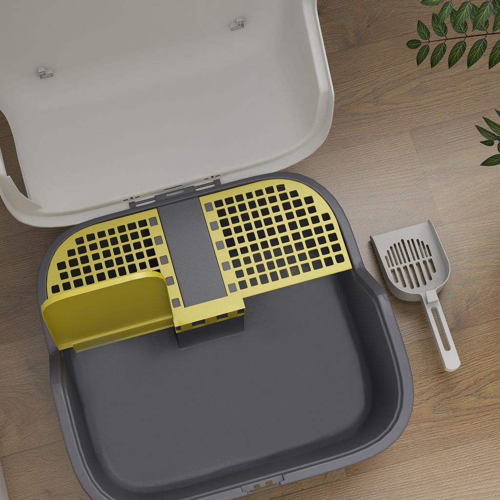 Katzentoilette Mit Deckel – Set Inkl. Schaufel, Futtermatte & Edelstahlschüssel, Ideal Für Kleine Katzen