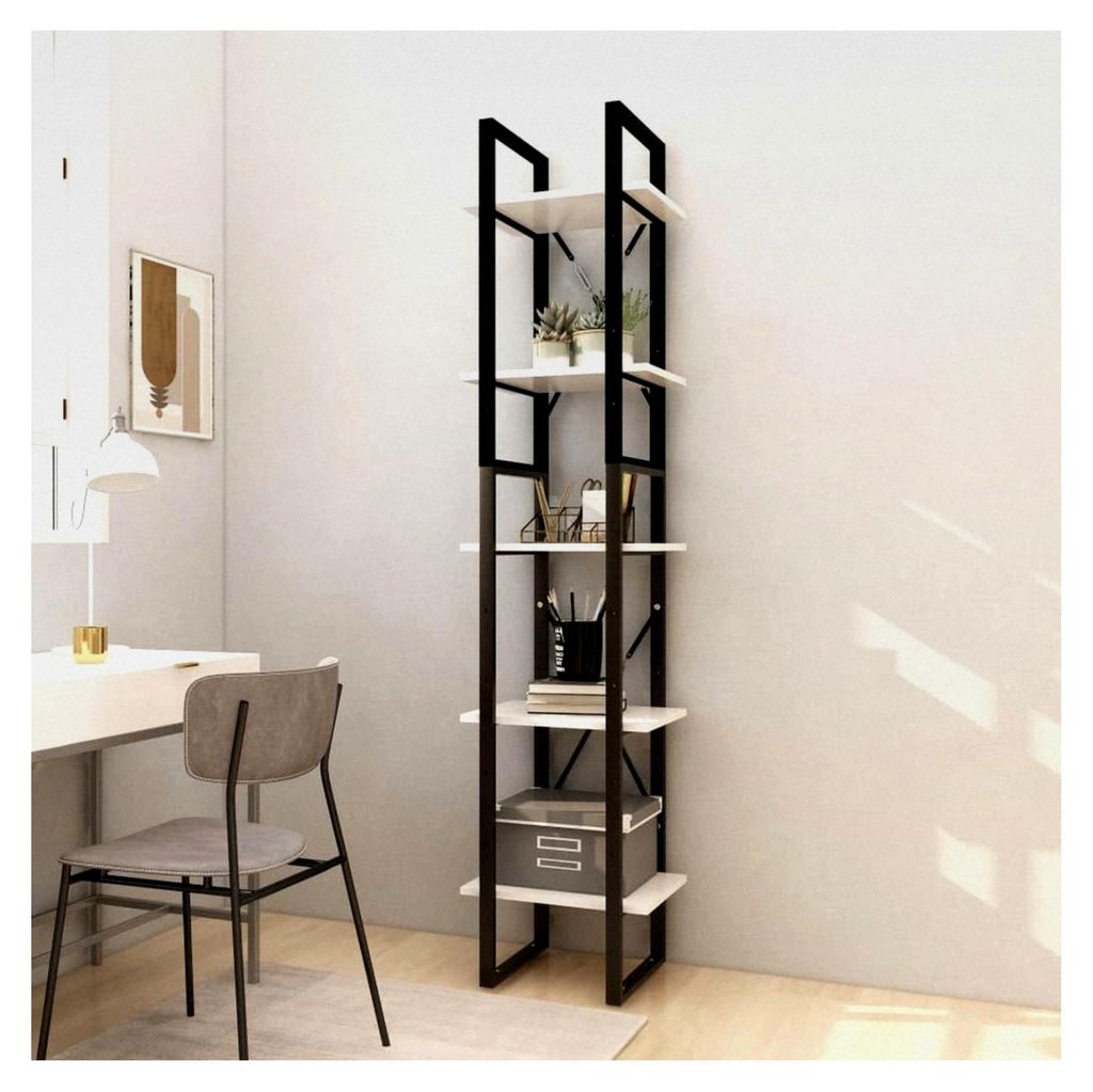 Bücherschrank, 5 Ebenen, weiß, 40 x 30 x 175 cm, Kiefernholz
