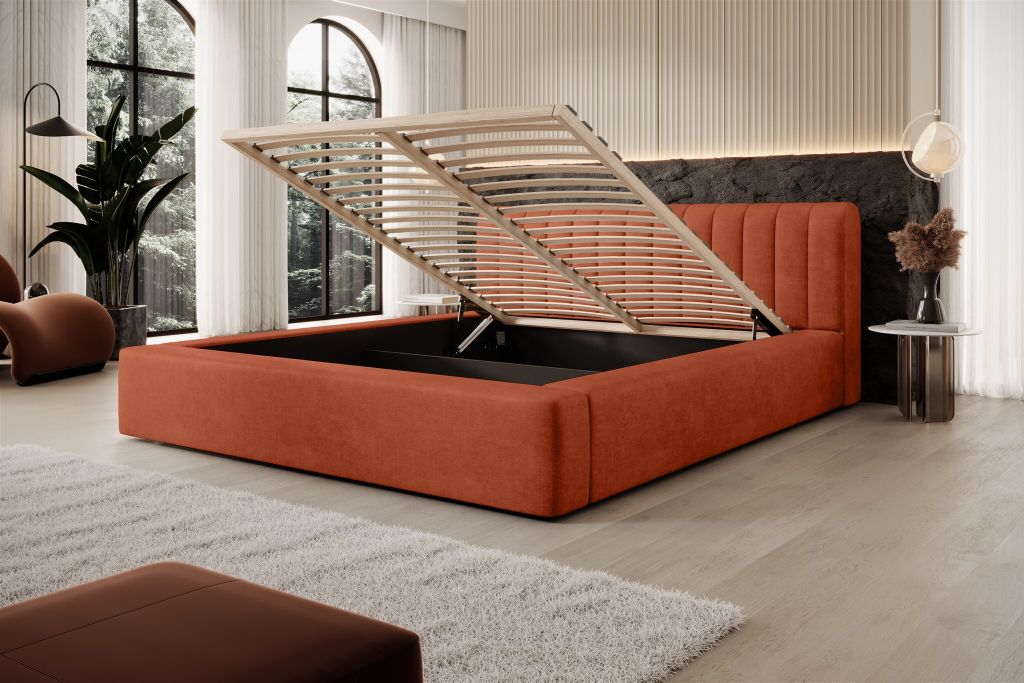 Polsterbett Doppelbett PEORIA 180x200cm in Stoff Macau Rostbraun