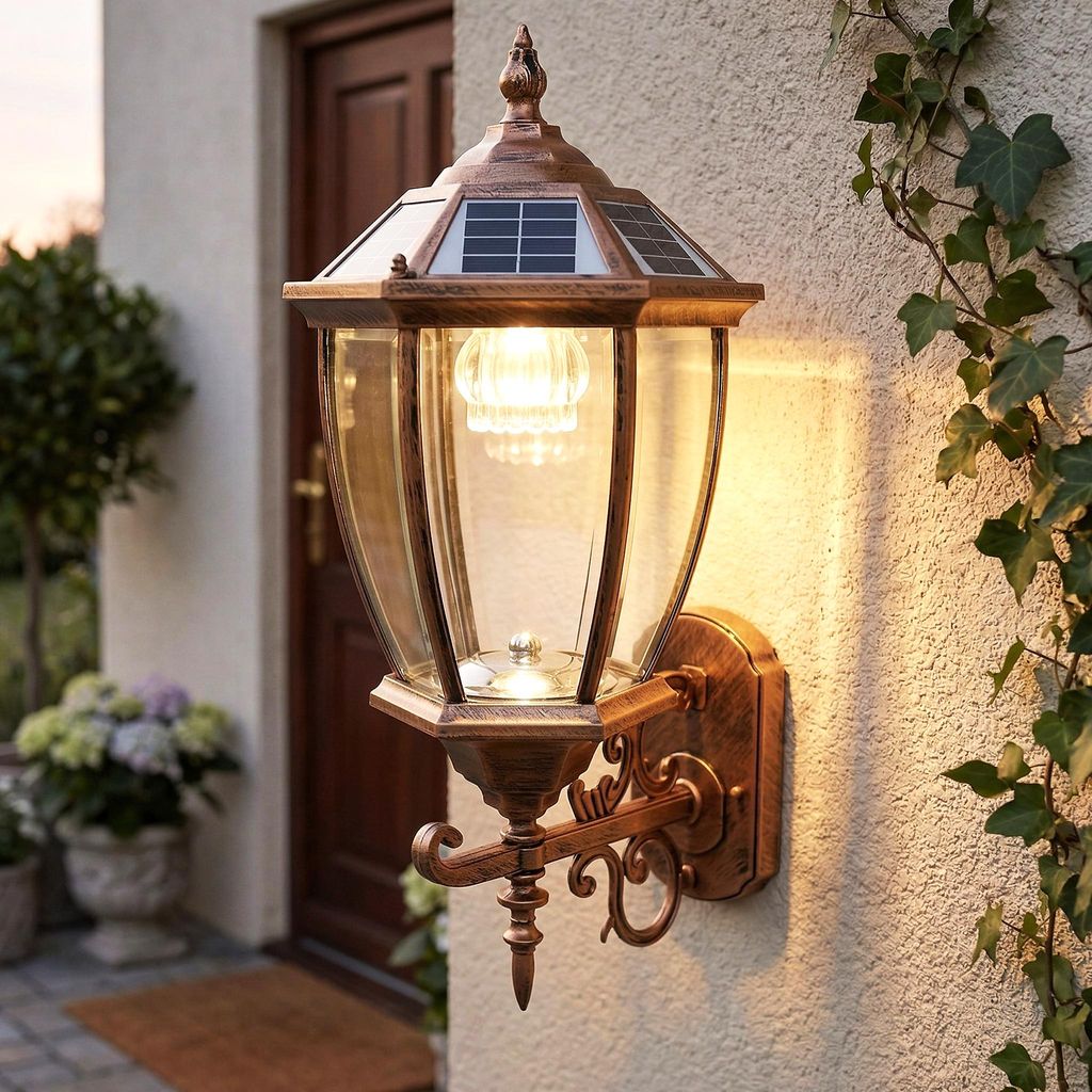 Solar Außenwandleuchte im Vintage Design – LED Gartenlaterne für die Wand kabellos, Warmweiß oder Kaltweiß wählbar, Dämmerungssensor, IP55 ...