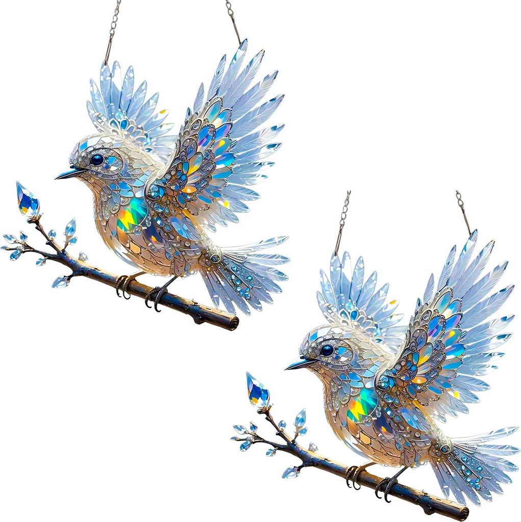 Blauvogel-HängeNachbildungation, Buntglaskunst, Vogel-Ornament, 2D, flacher Acryl-Anhänger für Fenster, Wand, Haus, Garten, Nachbildungation