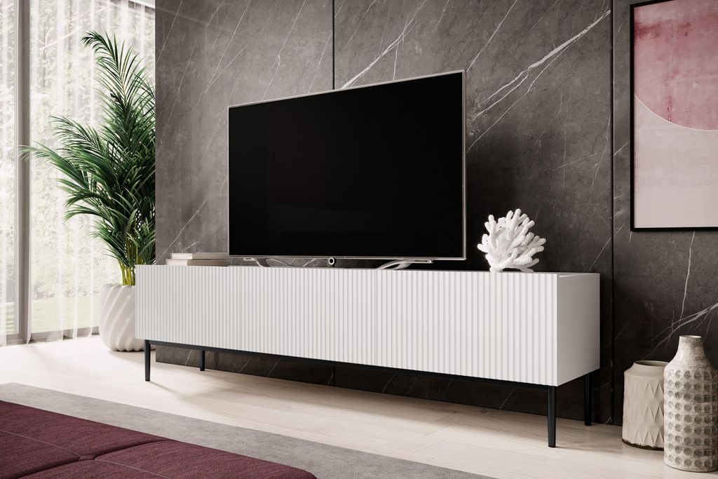 BIAŁA SZAFKA RTV stolik pod TV do salonu komoda 200 cm Zdjęcie produktu 