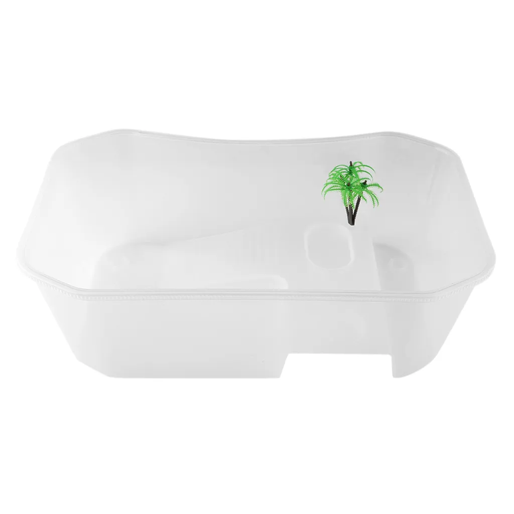 Petit réservoir tortue en plastique blanc avec zone de repos intégrée