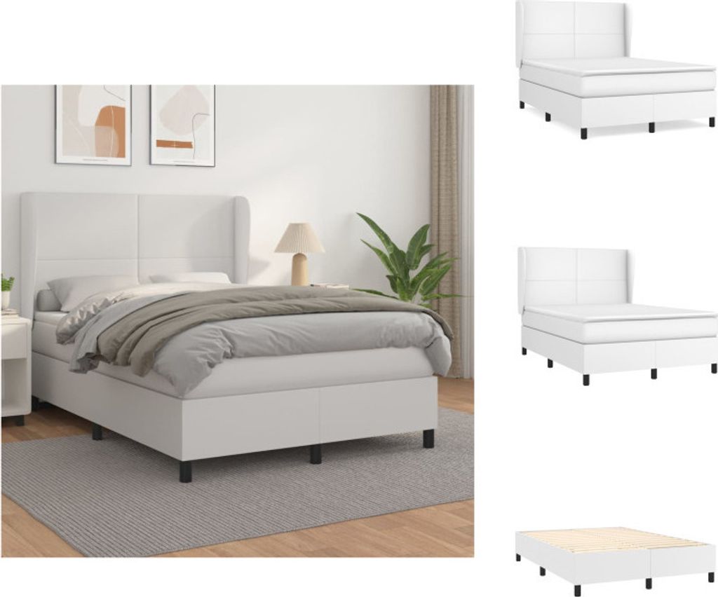 vidaXL Boxspringbett mit Matratze Weiß 140x200 cm Kunstleder - Betten & Bettgestelle