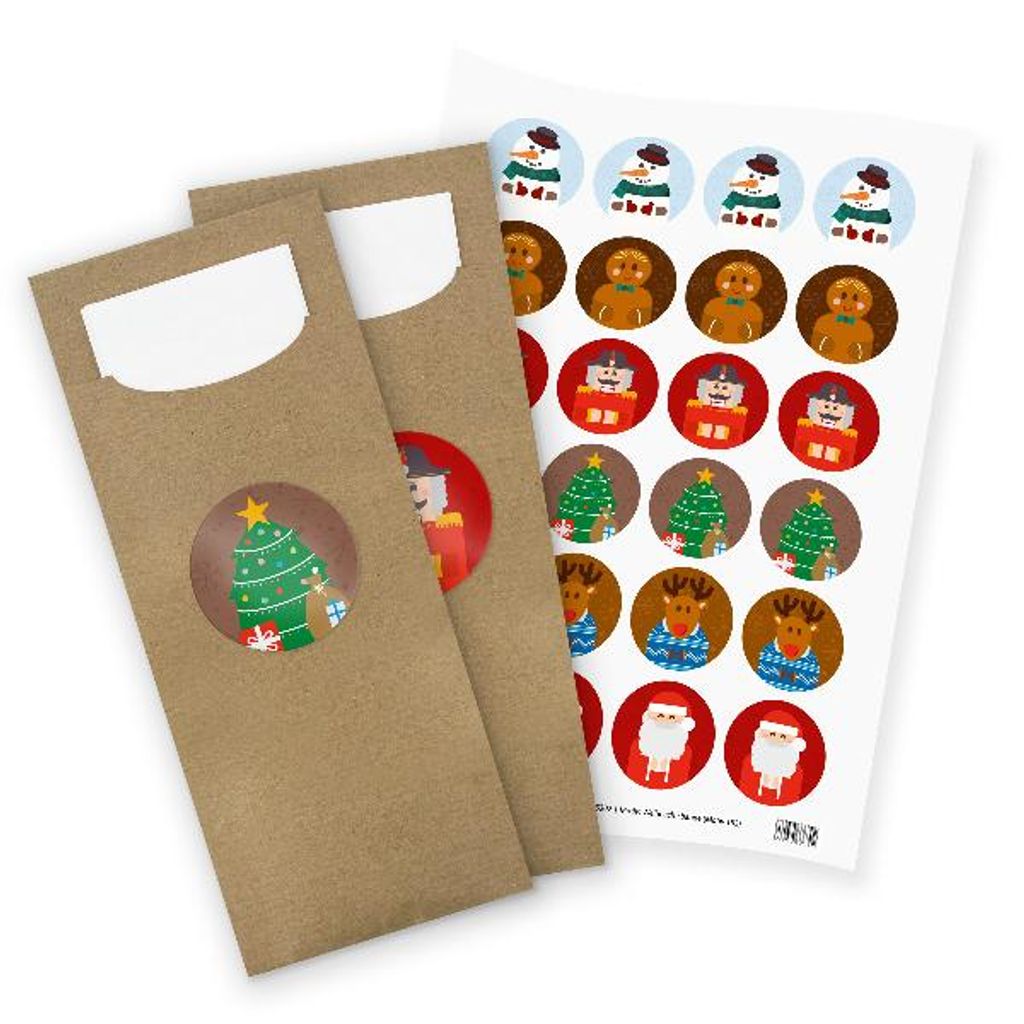 itenga 24x Bestecktaschen + Stickerbogen Weihnachtsbande (Motiv 153)