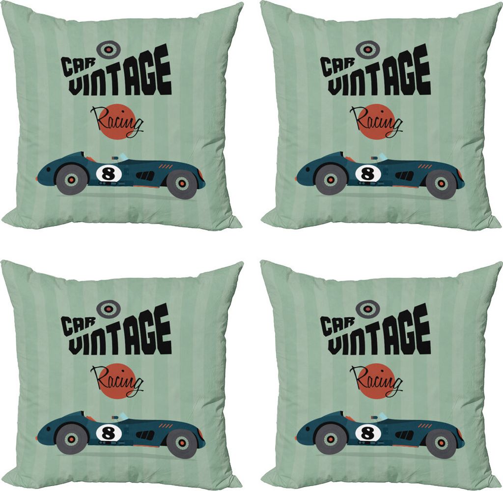 ABAKUHAUS Autos Kissenbezug Set (4 Stück), Klassisches Design Laufen, Moderner Doppelseitiger Digitaldruck, 40 cm x 40 cm, Resedagrün Petrol Blau