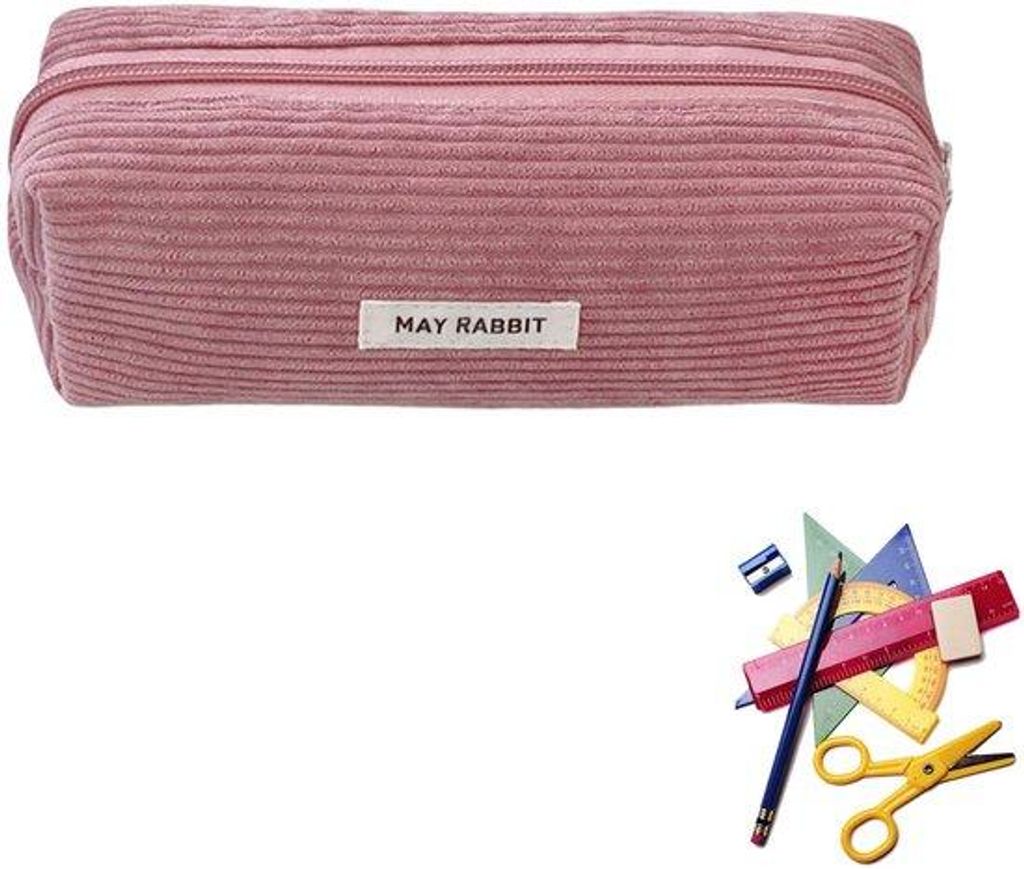 Rosa Cordstoff Etui für Schülerinnen, kleine Größe