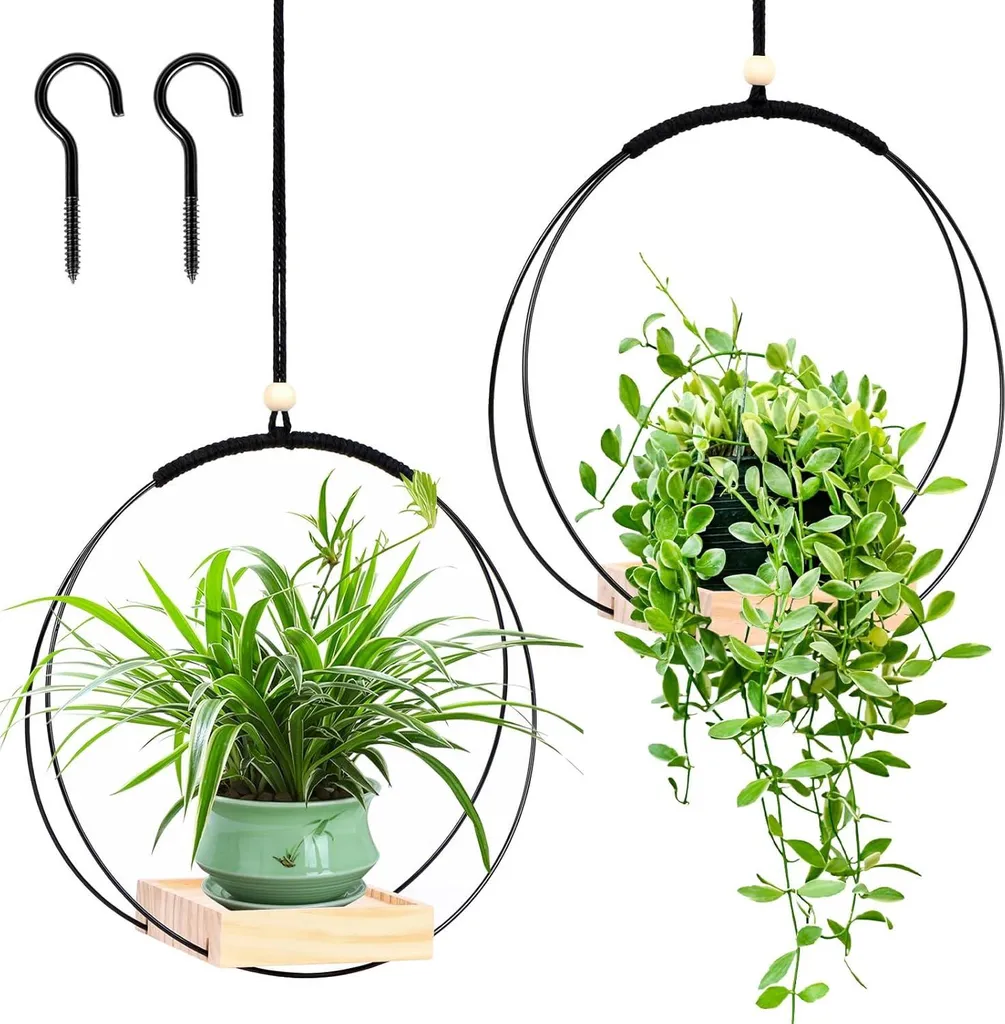 Suspension plante d'intérieur stable avec socle bois anti-basculement
