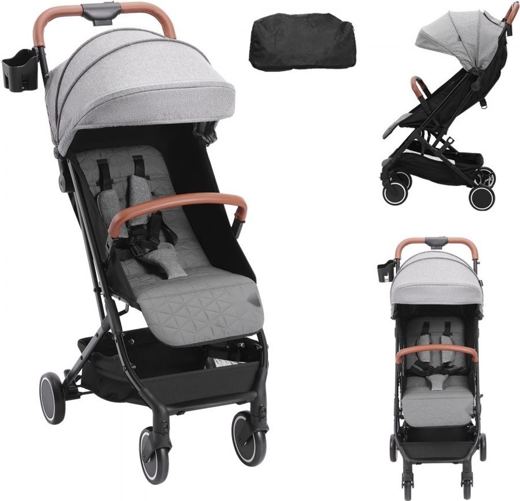 Kinderwagen - Verstellbarer 2-in-1 Buggy für Neugeborene und Kleinkinder - Einfach zusammenklappbar - Dunkelgrau