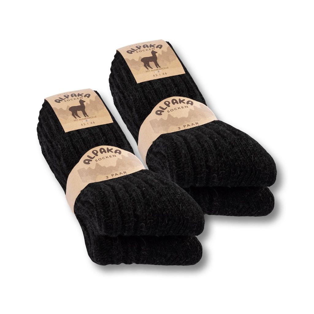 4 Paar Alpaka Wollsocken Warme Wintersocken Damen & Herren - 20900 Schwarz 47-50