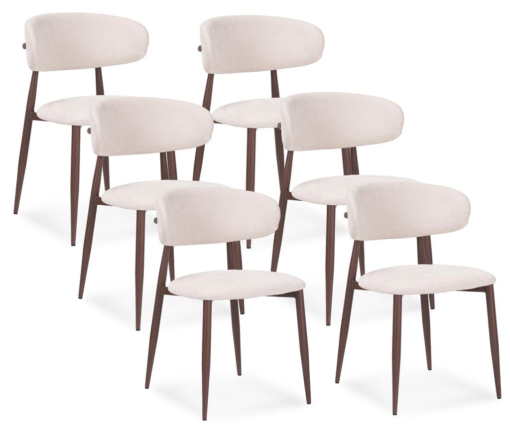 6er Set Esszimmerstuhl Stoff Beige - Beine Dunkle Produktbild 