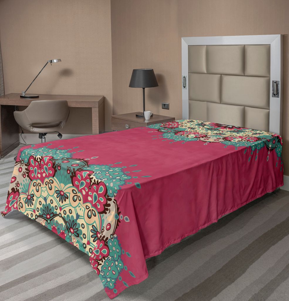 ABAKUHAUS Mandala Bettlaken, Traditionelle Blumen Inspiration Motiven Ethnisches Flair Illustration Muster, weiches bequemes oberes Bettlaken für ...