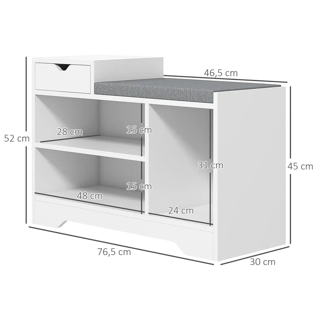 Banc de rangement d'entrée meuble à chaussures blanc avec coussin - 5