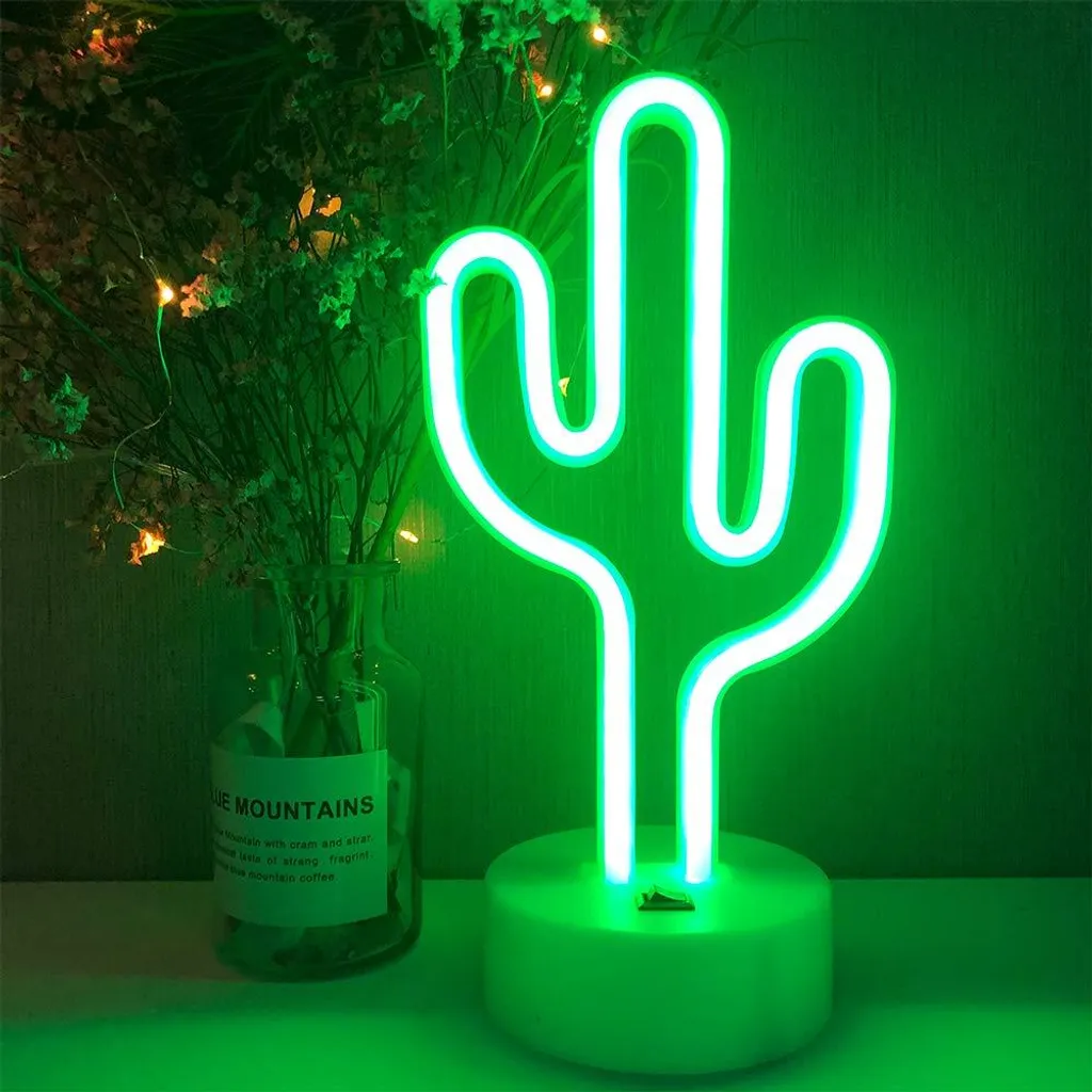 Déco de Fête Néon Cactus - Lampe LED pour Anniversaire et Cadeau