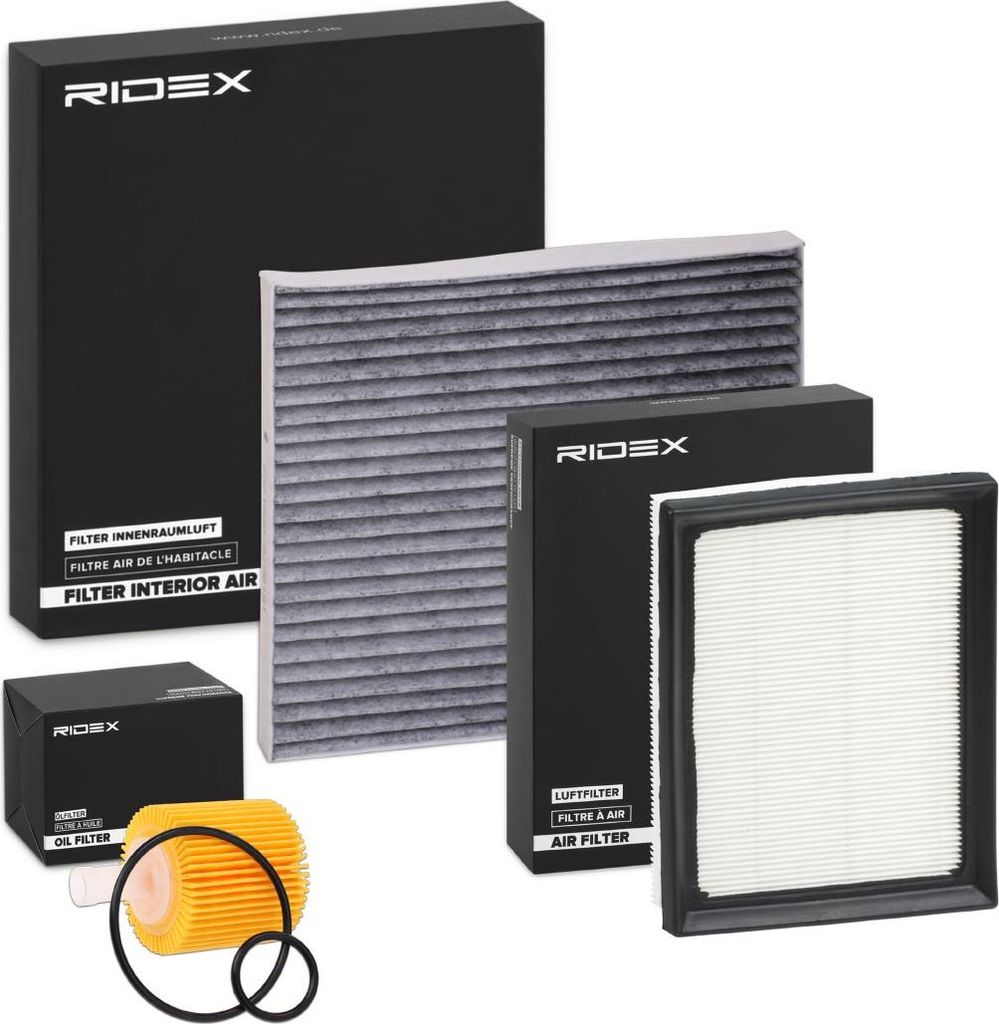RIDEX Filterset Inspektionspaket Filtersatz für HYUNDAI i20 (PB, PBT) für TOYOTA AURIS (NRE15, ZZE15, ADE15, ZRE15, NDE15) passend für PEUGEOT