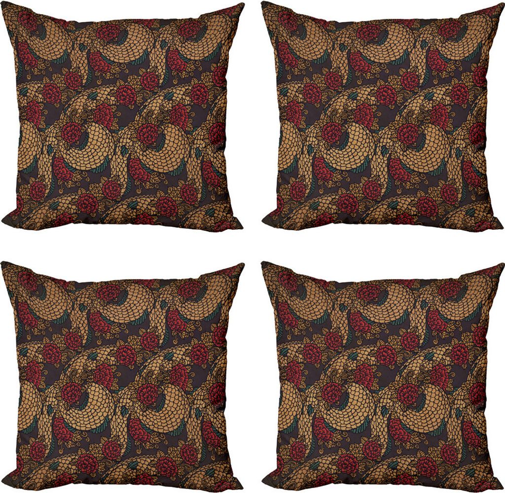 ABAKUHAUS asiatisch Kissenbezug Set (4 Stück), Traditionelle Rosen Drachen, Moderner Doppelseitiger Digitaldruck, 60 cm x 60 cm, Jade Green Sand B...