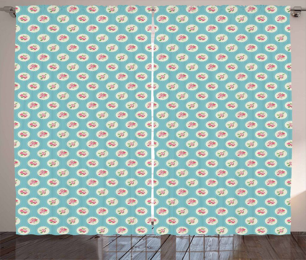 ABAKUHAUS Shabby Chic Rustikaler Vorhang, Kreise und Blumen, Wohnzimmer Universalband Gardinen mit Schlaufen und Haken, 280 x 245 cm, Apfelgrün He...