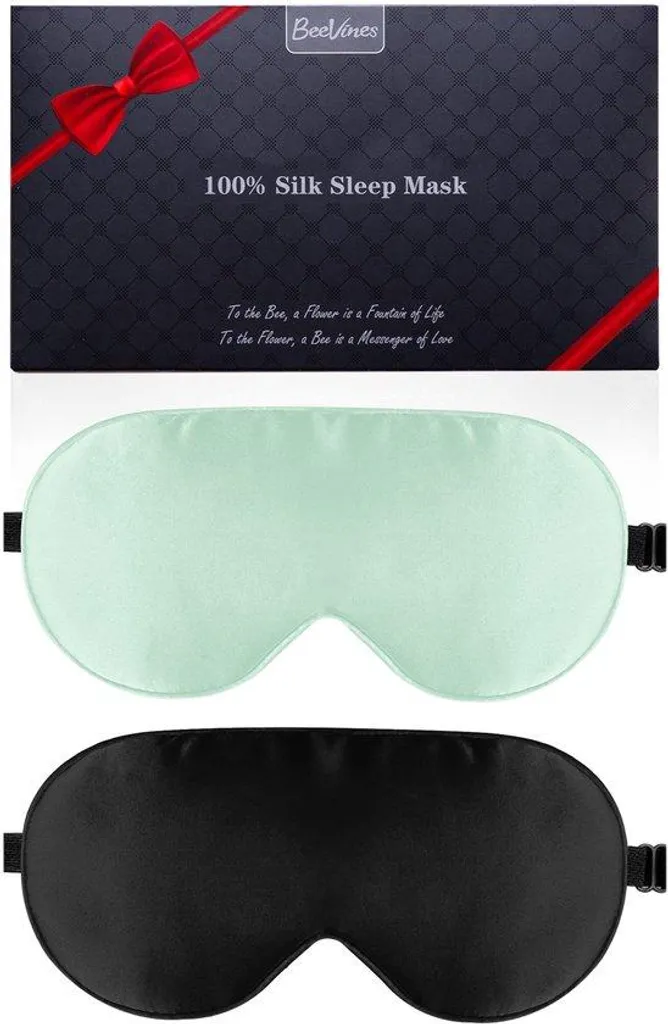 Masque de sommeil soie occultant et doux, pack de 2 noir et menthe