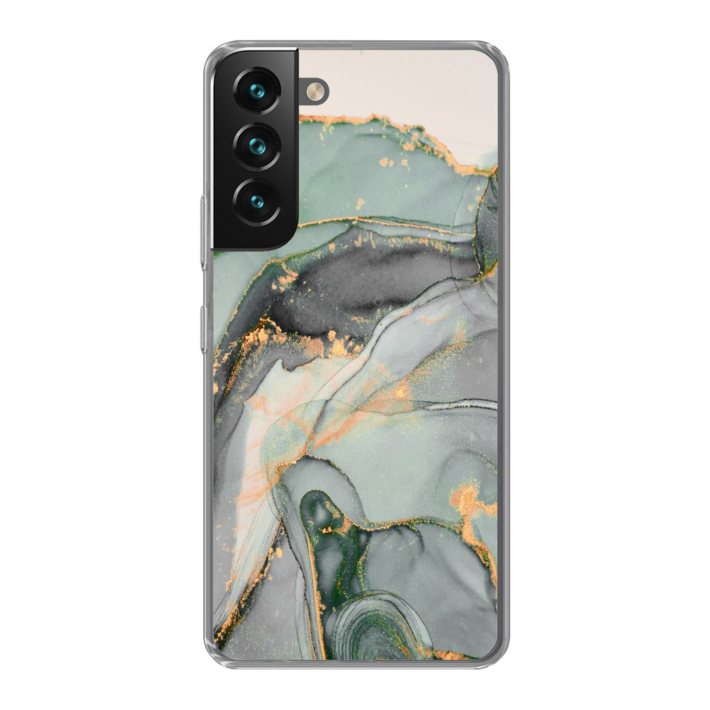 MuchoWow Handyhülle Schutzhülle Hülle für Samsung Galaxy S22 Plus Gold - Marmor - Grün - Luxus - Glitzer - Marmoroptik Silikon Softcase Hand...