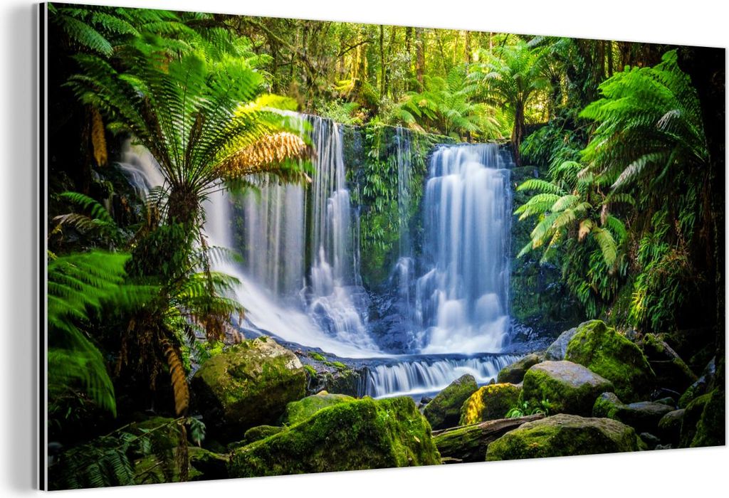 MuchoWow Wanddekoration Metall Metallbild Wandkunst 40x20 cm Dschungel - Wasserfall - Australien - Pflanzen - Natur MuchoWow Aluminium Gemälde - B...