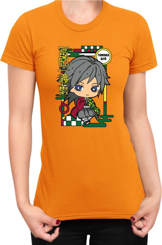 Damen T-Shirt Demon Anime Slayer Kimetsu No Yaiba Chibi Giyu Tomioka, Lady XL / Orange