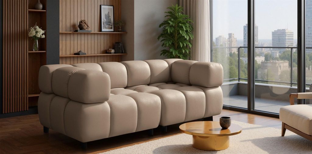 Sofa Designersofa FLOW 2-Sitzer in Stoff Bluvel Latte