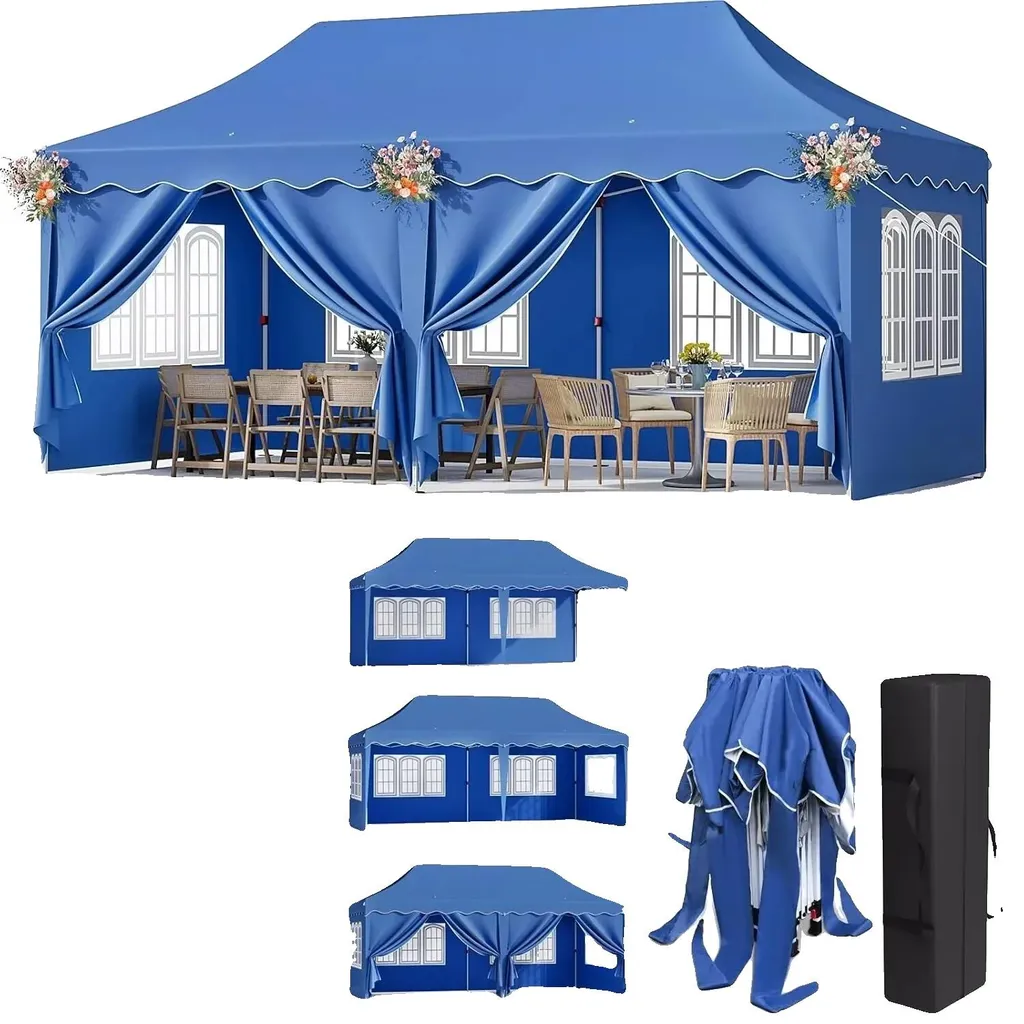 Pavillon de Réception pour Jardin - Tonnelle Bleue Étanche et Anti-UV