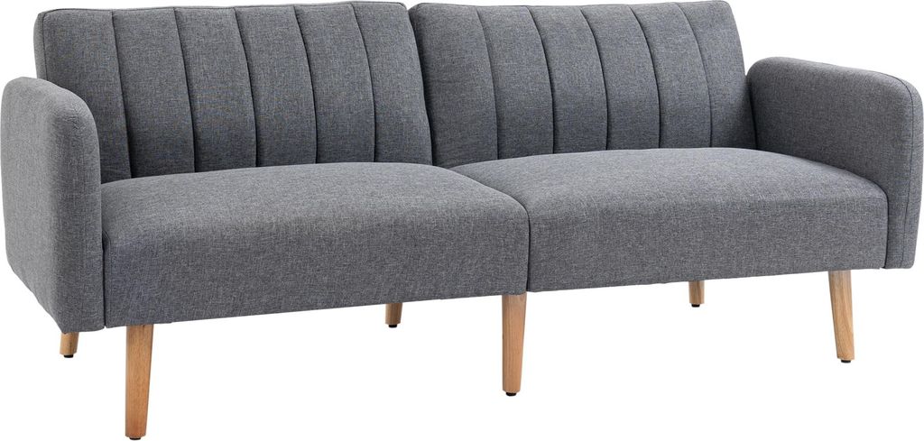 Schlafsofa, 2-Sitzer Stoffsofa, Sofa mit Schlaffunktion, leinenartiges?Polyester, Kautschukholz, 173 x 75 x 73 cm, Grau