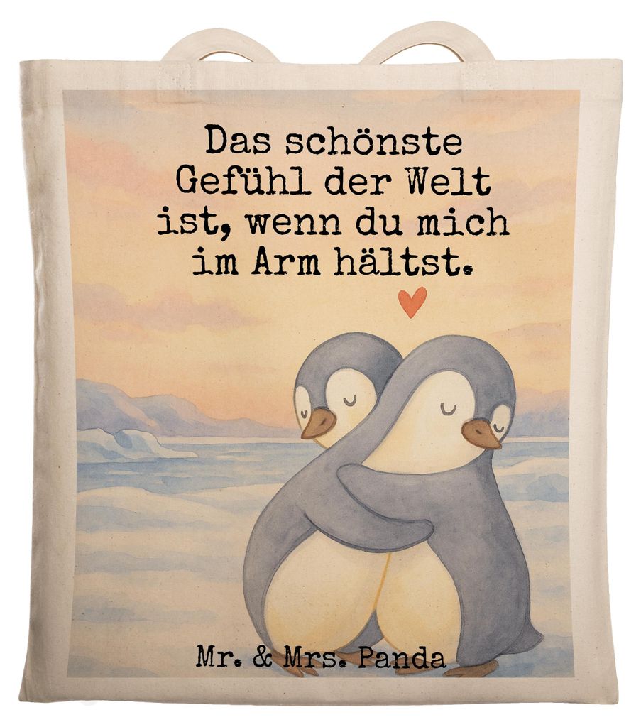 Mr. & Mrs. Panda Shopping Tasche Pinguine Kuscheln Design - Weiß - Geschenk, Jahrestag, Laptoptasche, Jutebeutel, für Frauen, Valentinstag, Hochz...
