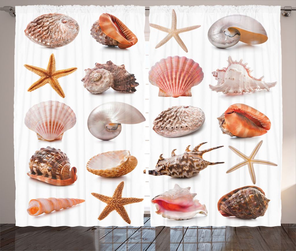 ABAKUHAUS Bunt Rustikaler Gardine, Mollusk Sommerferien, Schlafzimmer Kräuselband Vorhang mit Schlaufen und Haken, 280 x 245 cm, Mehrfarbig