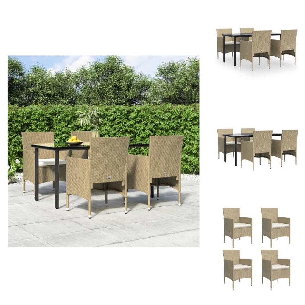 vidaXL 5-tlg. Garten-Essgruppe mit Kissen Beige und Schwarz - Gartenmöbel-Sets
