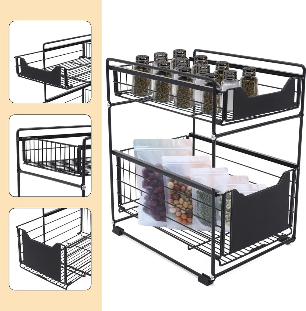 Organizer Armadio 2 Ripiani Estraibile Design Acciaio Nero - 7