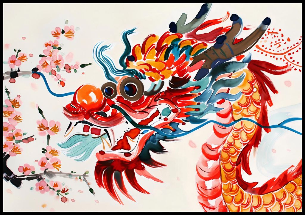 Plakat 100x70cm Drache in Lebendigen Farben
