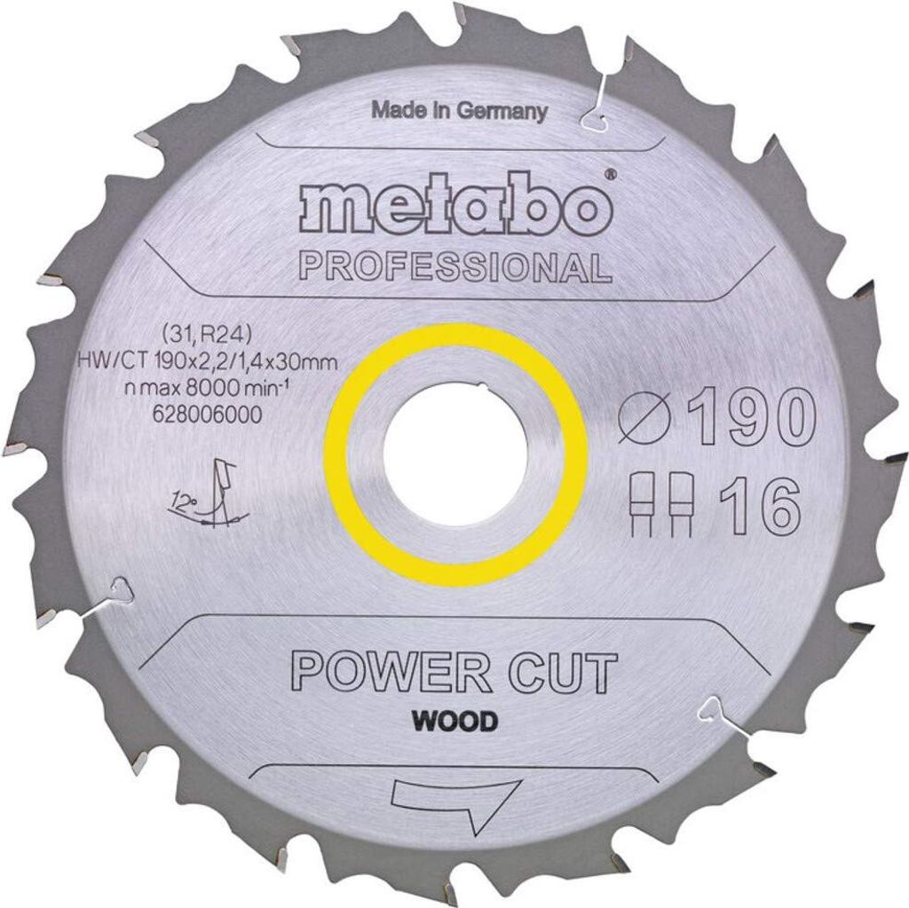 Metabo Sägeblatt power cut wood - professional, 190x20, Z14 WZ 25°