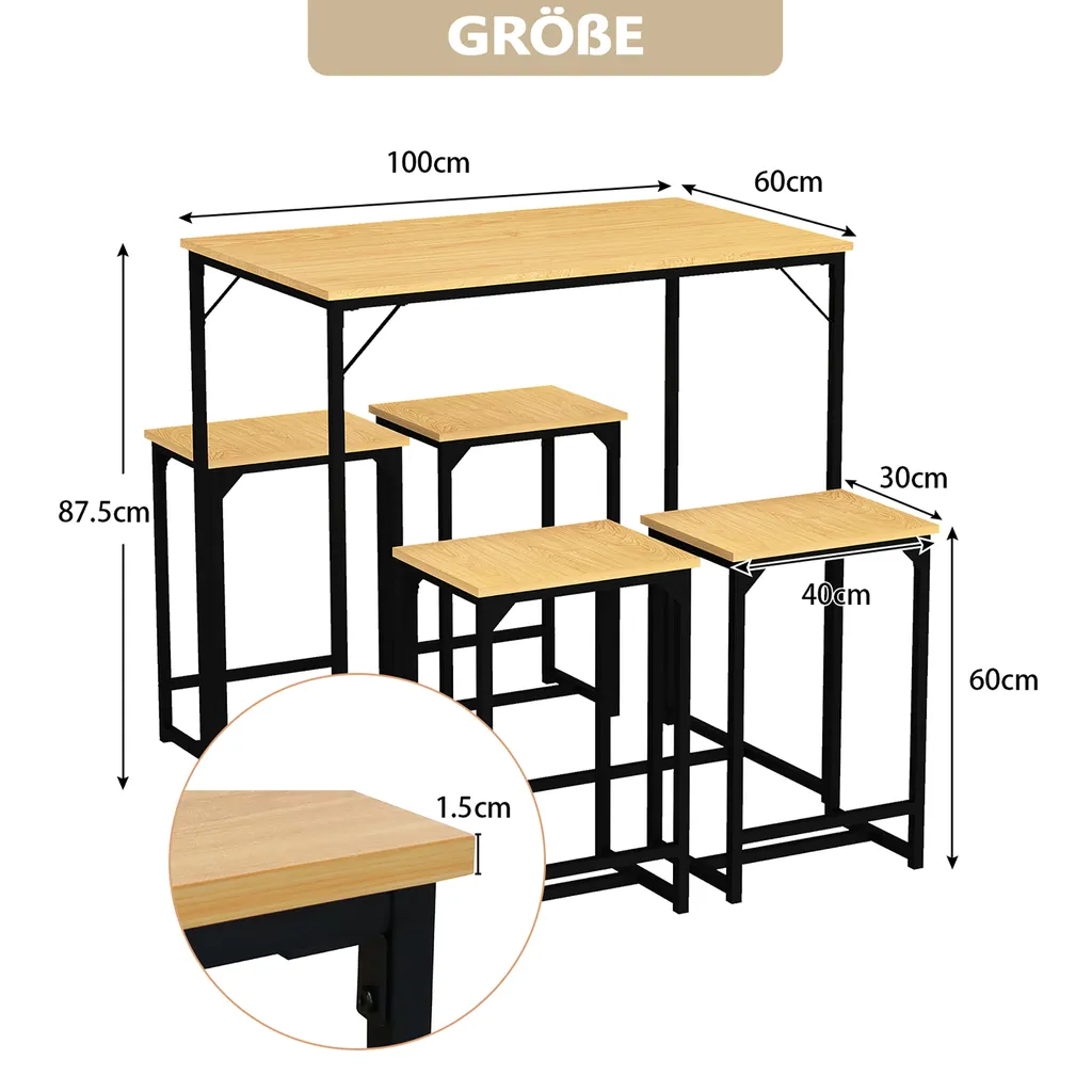 WAOHO Ensemble Table à Manger avec 4 Chaises en Acier Noir et Bois Brut - 5