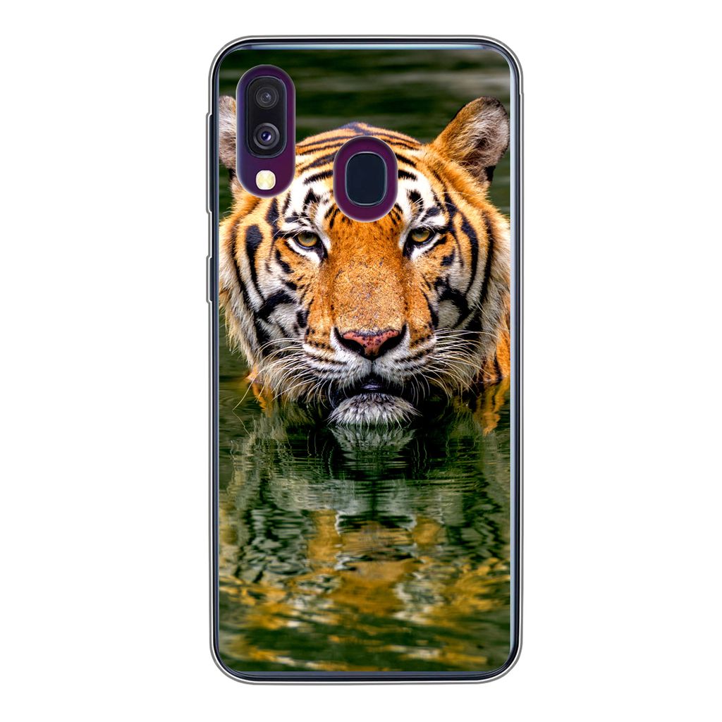MuchoWow Handyhülle Schutzhülle Hülle für Samsung Galaxy A40 Tiger - Wasser - Spiegelung Silikon Softcase Handy Hülle - Handy-Tasche