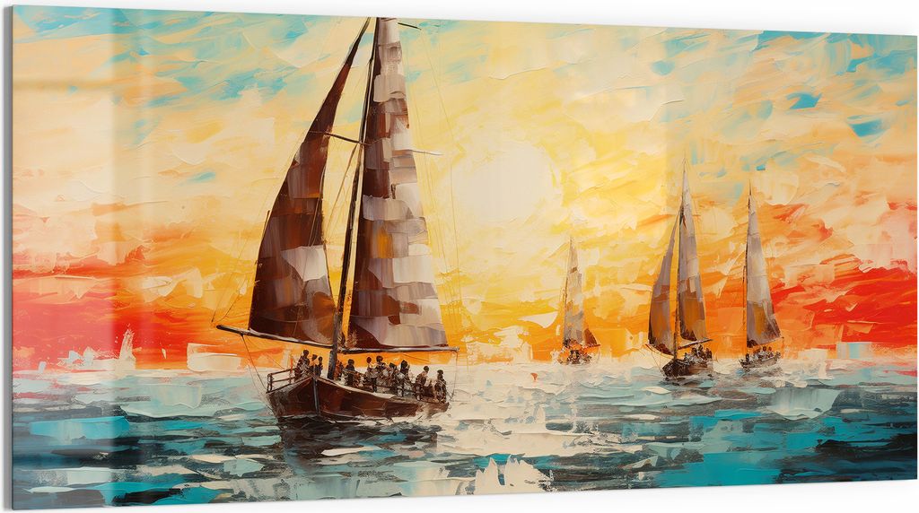 DEQOART Magnettafel Glas 100x50 cm 'Segelabendglühen' beschreibbar Whiteboard Küche