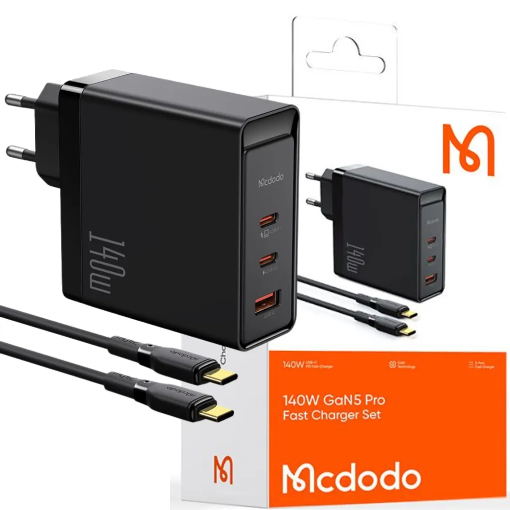 Mcdodo GaN 140W Caricatore USB-C + Cavo 240W 2M | Ricarica Rapida Laptop