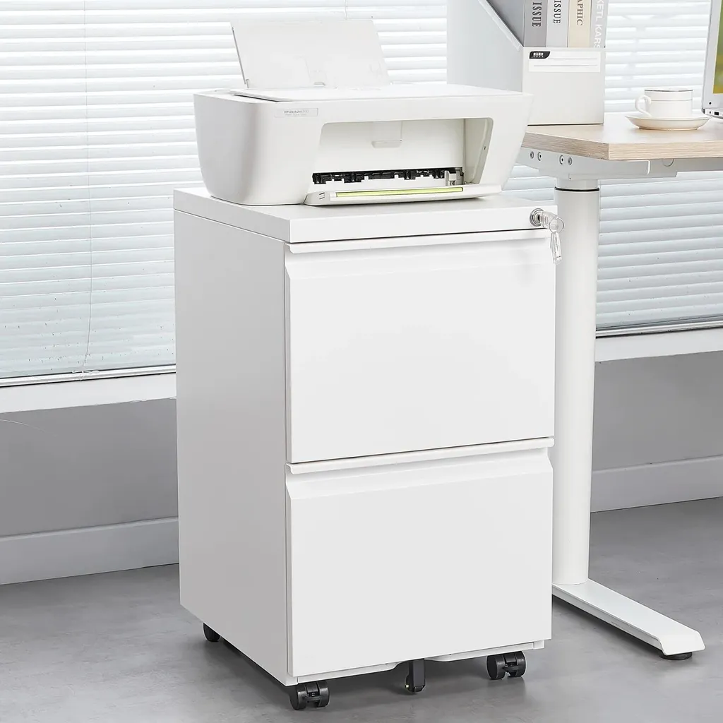 Meuble de rangement bureau : caisson mobile métallique 2 tiroirs