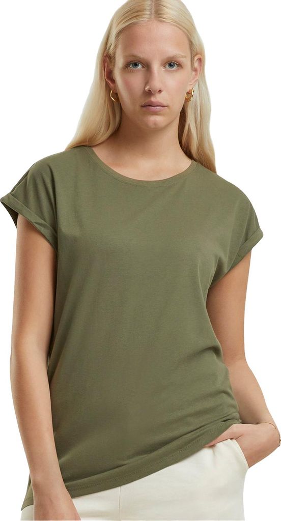 New Morning Studios - T-Shirt Überschnittene Schulter für Damen RW10724 (M) (Hellrosa)