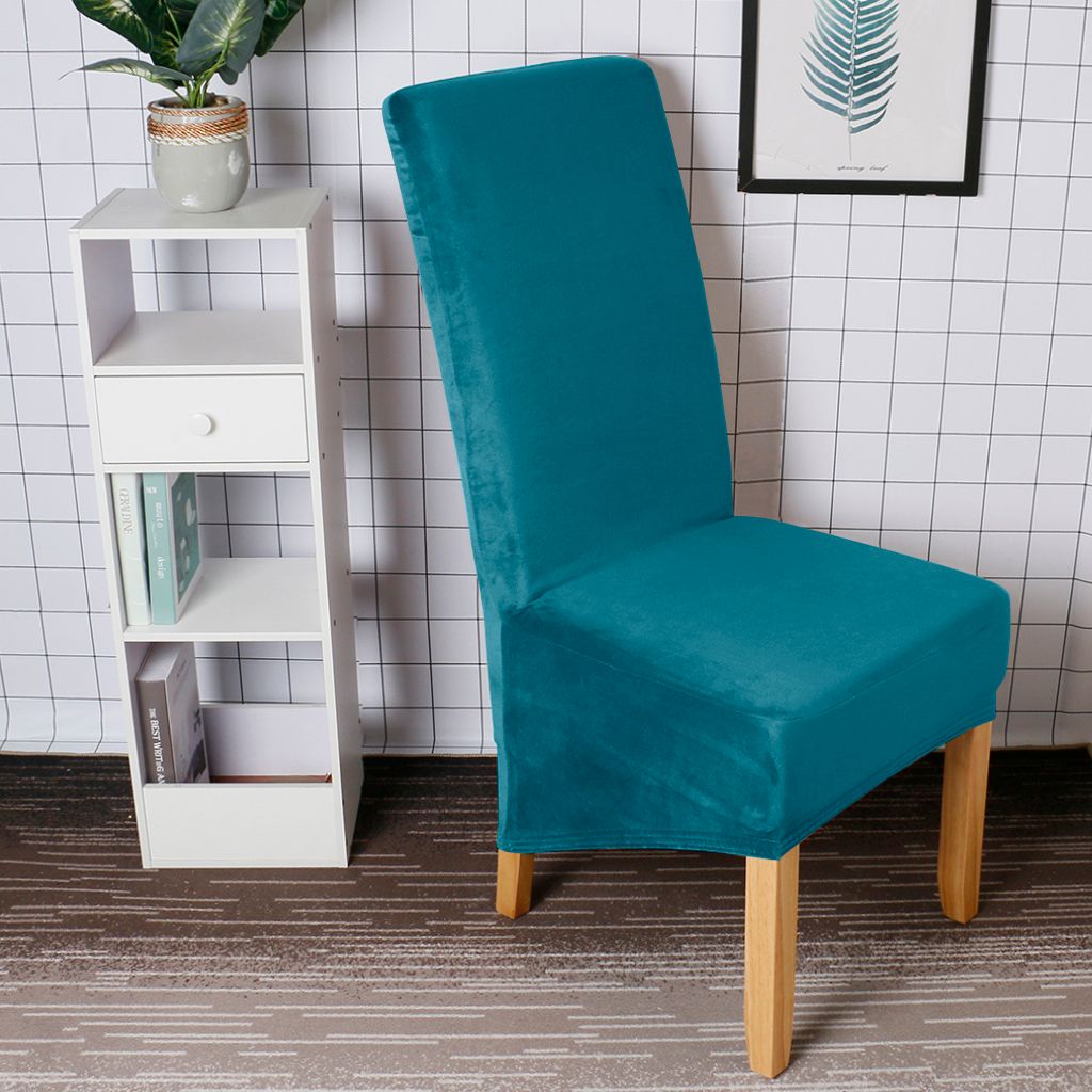 Highdi Stuhlhussen 4er Set Samt - Elastische Bezüge Für Esszimmerstühle Pfauenblau