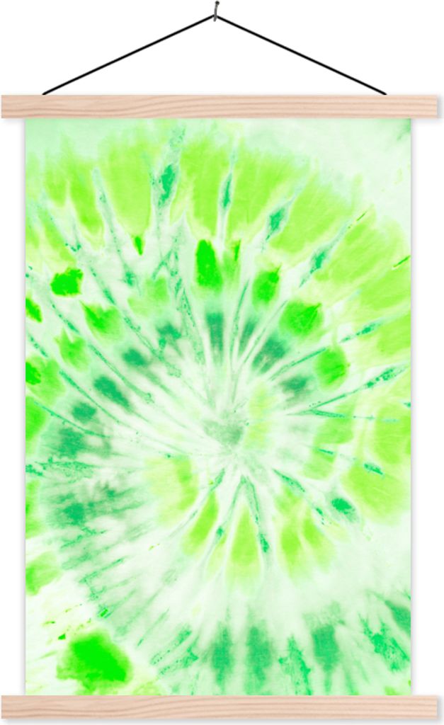 MuchoWow Textilposter Krawattenfärbung - Grün - Spirale 40x60 cm mit holzfarbenen Rahmen - Poster