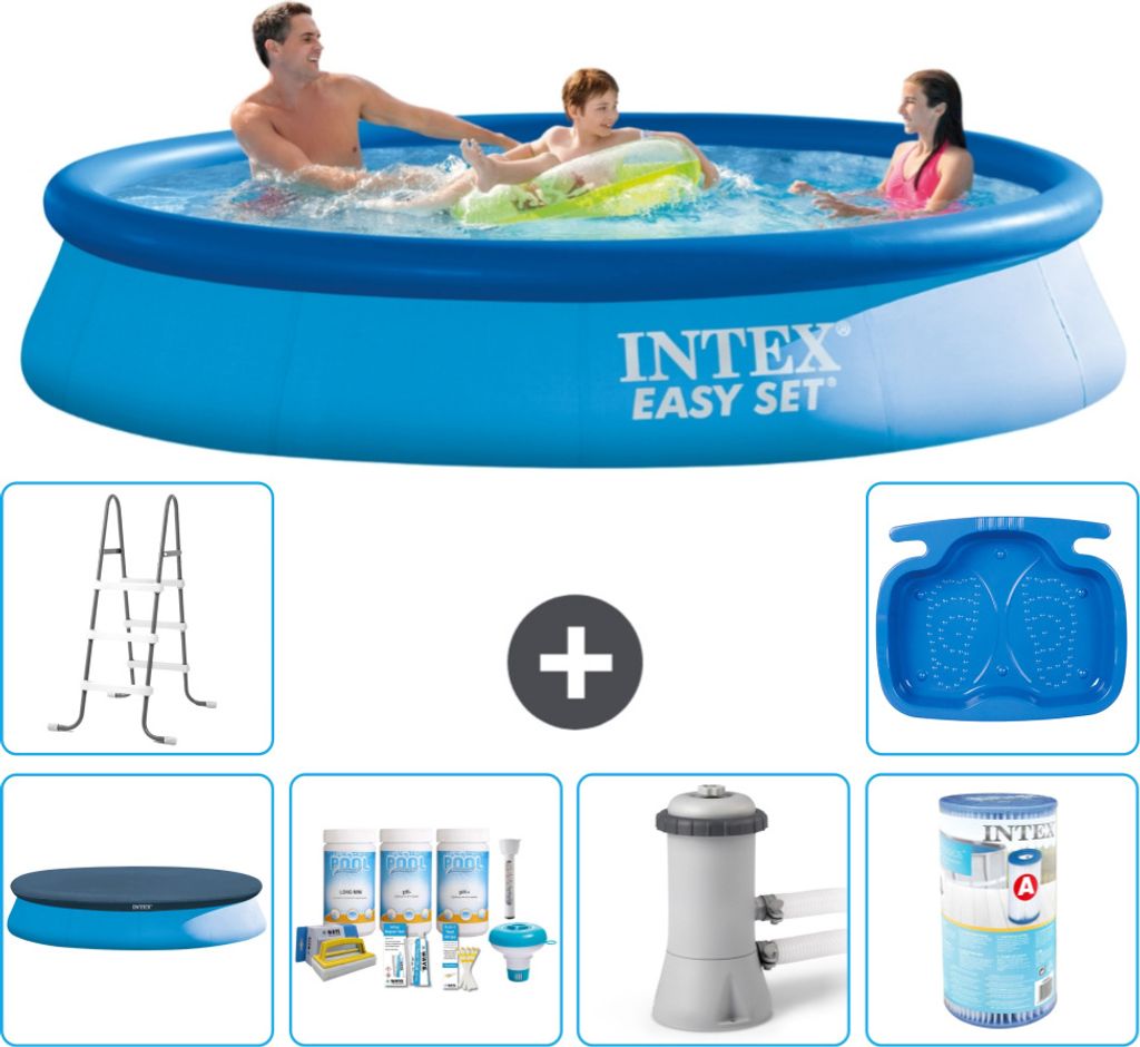 Intex runder aufblasbarer Easy-Set-Pool – 366 x 76 cm – Blau – im Lieferumfang enthalten Abdeckung - Wartungspaket - Filterpumpe für Schwimm...