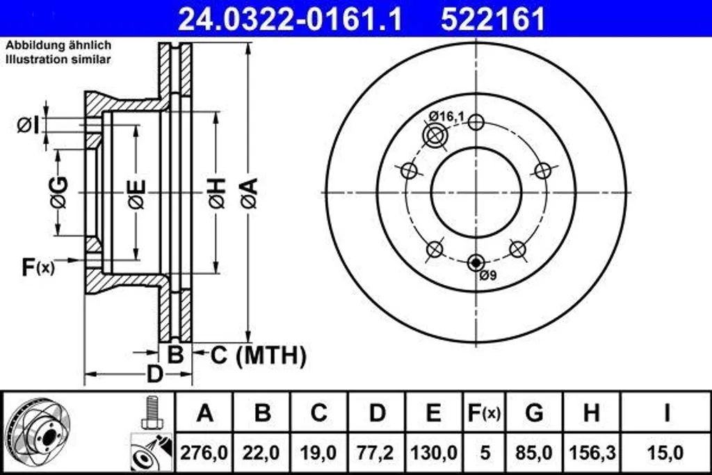Disque de frein arrière plein pour Mercedes Sprinter et VW LT ATE 240322