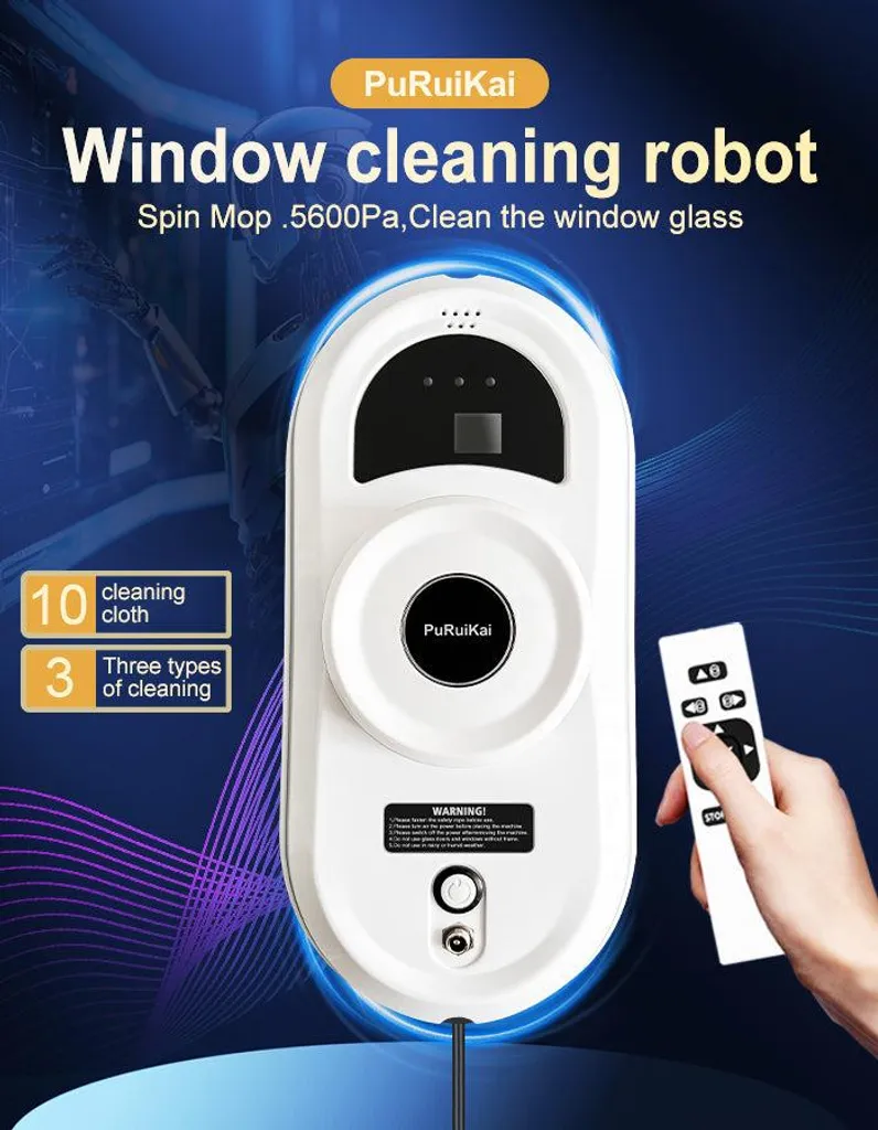 Robot lave-vitres puissant 2800 Pa avec télécommande et navigation IA - 6