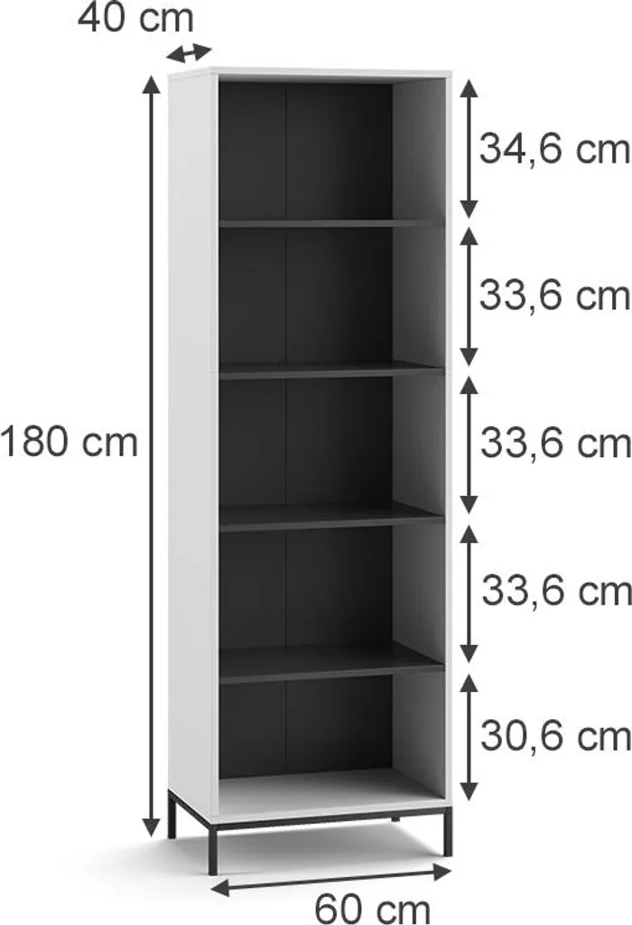 Bibliothèque Vicco Eliza Blanche 60x180 cm Modèle 56420 à 5 Compartiments