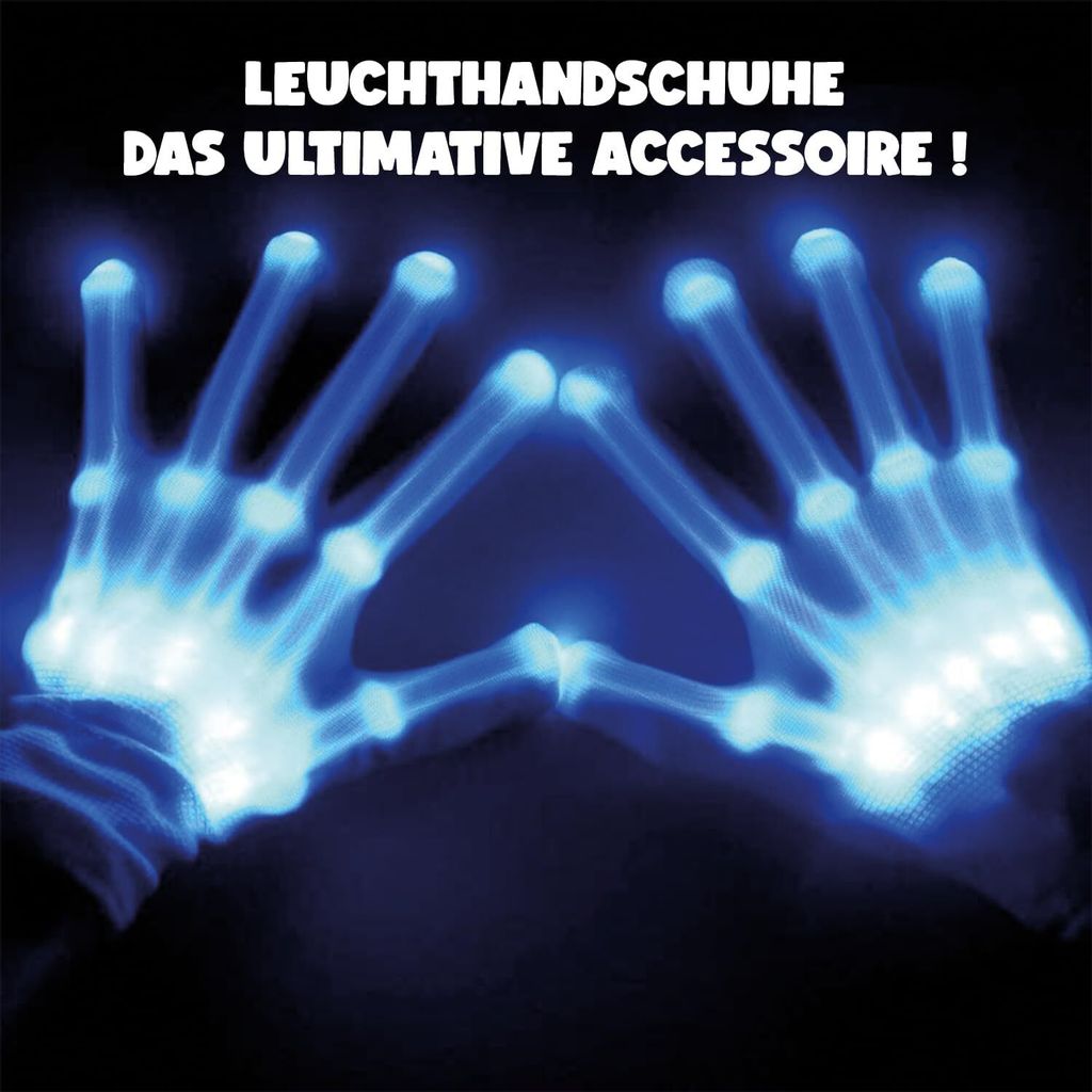 GlowPalm | Led Handschuhe Blau Leuchtend | Neon Skelett