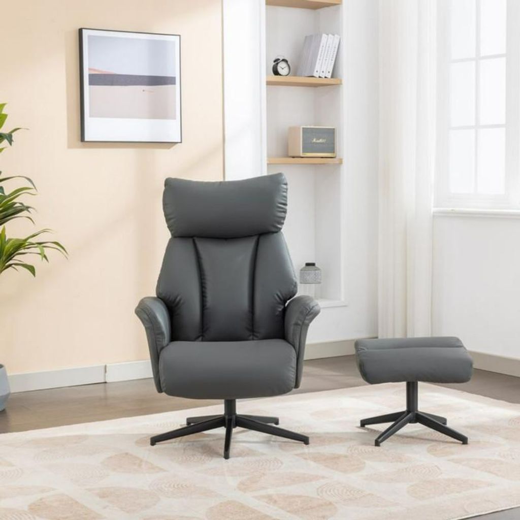 Happy Home Relaxsessel mit Hocker gepolsterter Ruhesessel ergonomisch mit verstellbarer Rückenlehne und 360 Grad Drehfunktion für Wohnzimmer